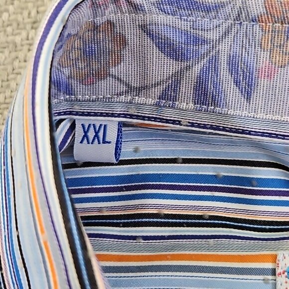 Brandolini Dress Shirt Men's XXL Blue Orange Stripe Long Sleeve Textured EUC - Picture 4 of 16